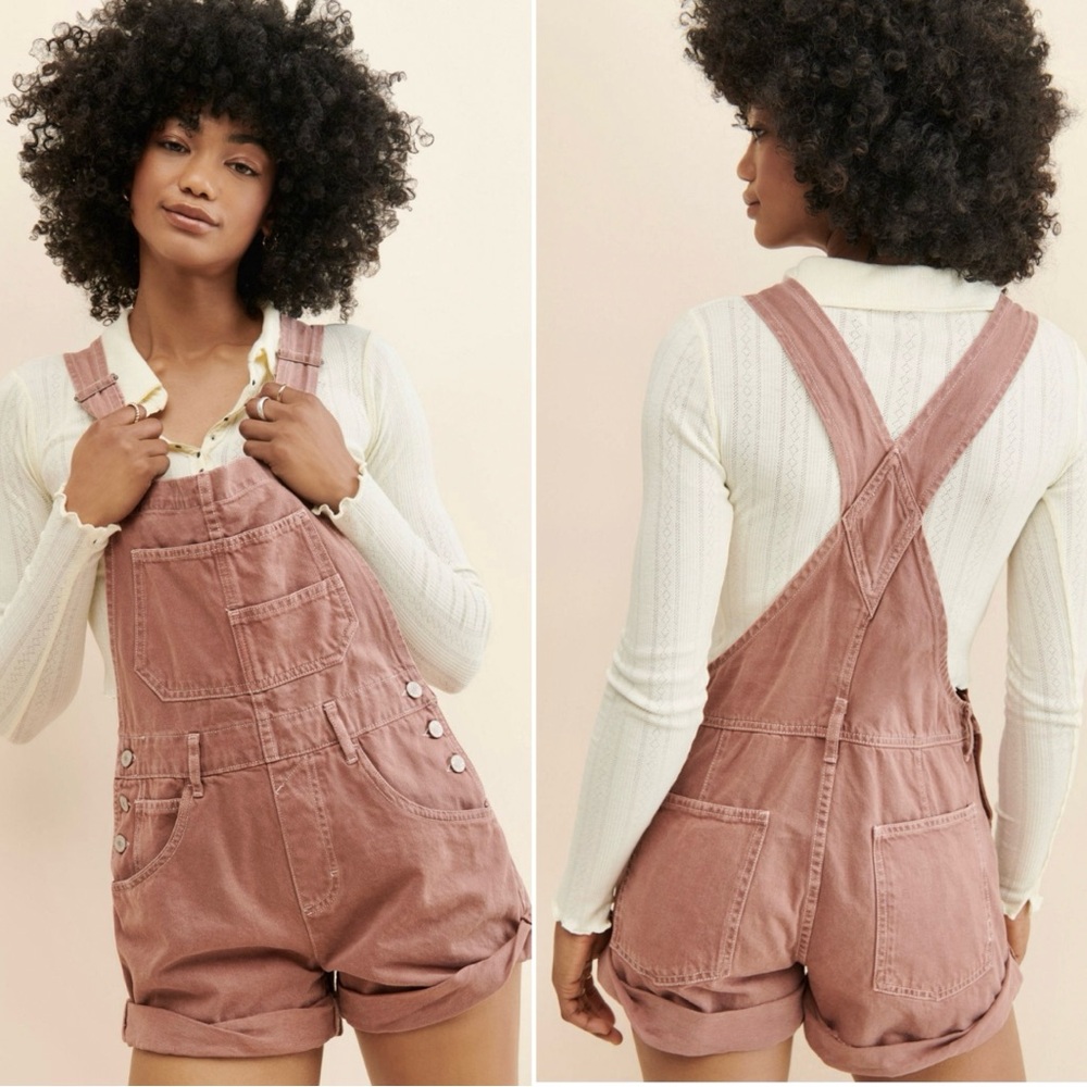 We The Free Mauve Pink Denim Short Overalls